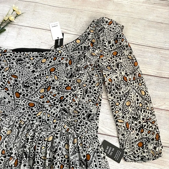 EXPRESS Rachel Zoe Printed One Shoulder Ruffle Mini Dress - Picture 9 of 16